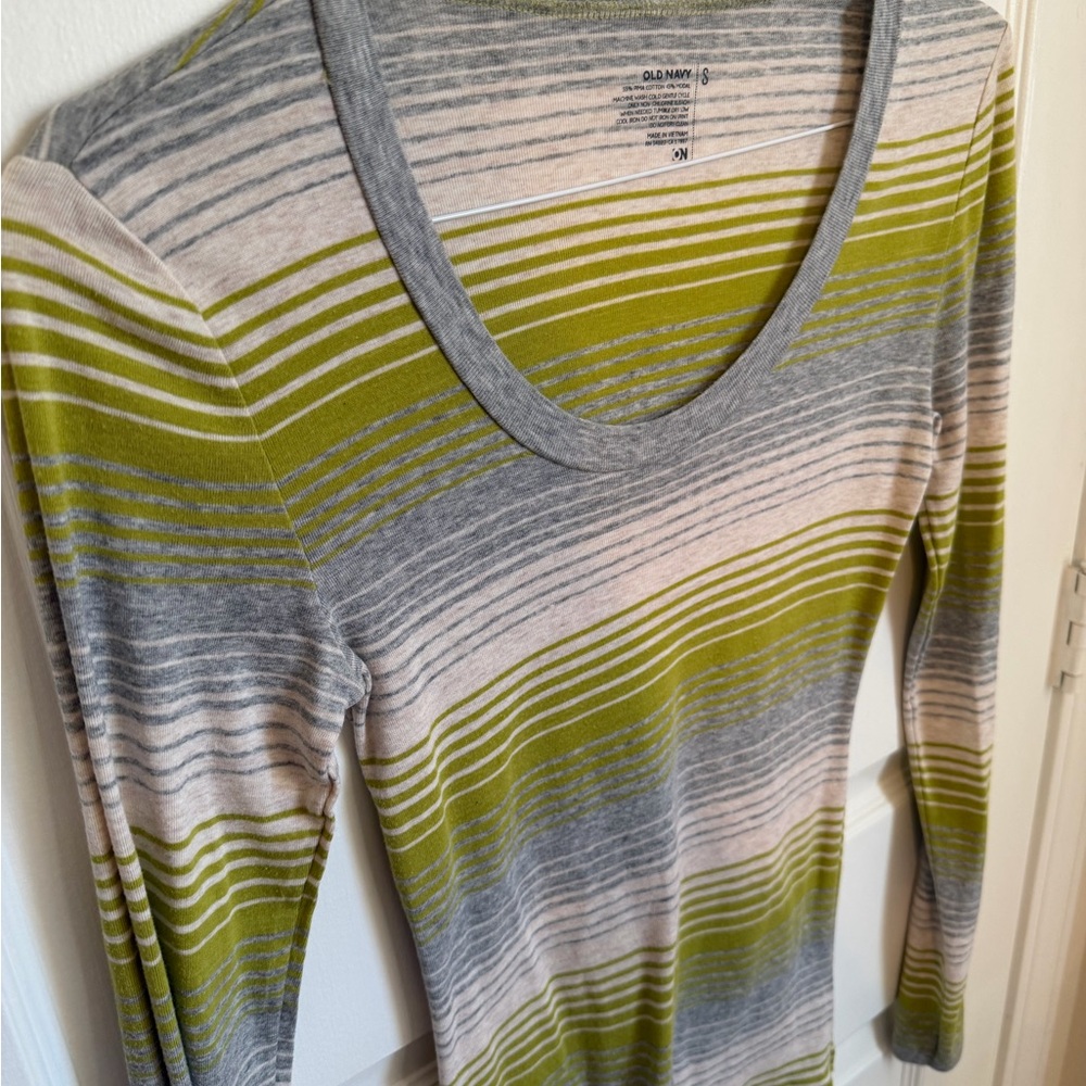 Old Navy Green and Gray Striped Long Sleeve Top - Picture 2 of 5